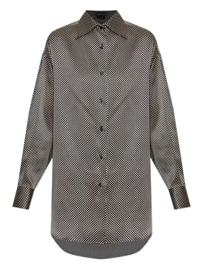 Tom Ford Camicia In Seta A Pois Dal Fit Rilassato In Gray