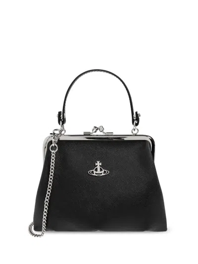 Vivienne Westwood Textured Synthetic Leather Crossbody Bag With Gold-tone Accents In Black