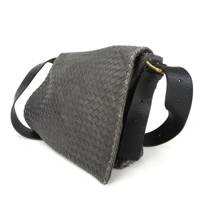Pre-owned Bottega Veneta Intrecciato Dark Gray Leather Shoulder Bag ()