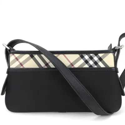 Pre-owned Burberry Beige Black Canvas Leather Shoulder Bag ()