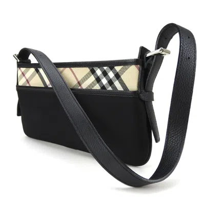 Pre-owned Burberry Beige Black Canvas Leather Shoulder Bag ()