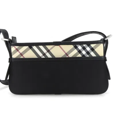 Pre-owned Burberry Beige Black Canvas Leather Shoulder Bag ()