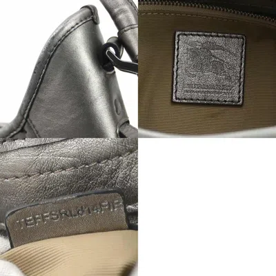 Pre-owned Burberry Beige Metallic Gray Leather Canvas Shoulder Bag ()