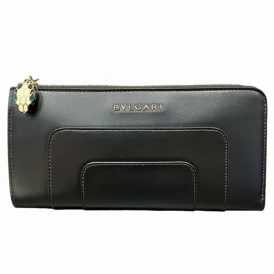 Pre-owned Bvlgari Black Leather Long Wallet (bi-fold) ()