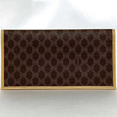 Pre-owned Celine Beige Brown Pvc Leather Long Wallet (bi-fold) () In Multi