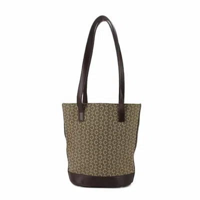 Pre-owned Celine Beige Dark Brown Canvas Leather Tote Bag ()
