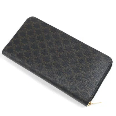 Pre-owned Celine Brown Coated Canvas Leather Long Wallet (bi-fold) ()