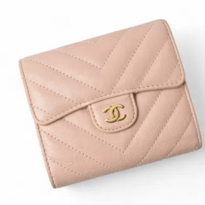 Pre-owned Chanel Baby Pink Leather Wallet (tri-fold) ()