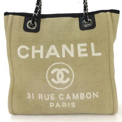 Pre-owned Chanel Beige Black Canvas Leather Tote Bag ()