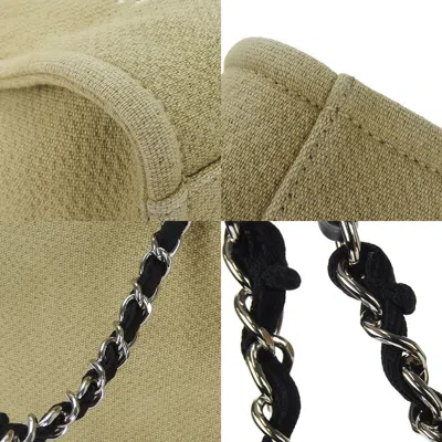 Pre-owned Chanel Beige Black Canvas Leather Tote Bag ()