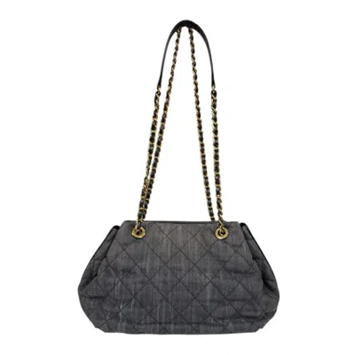 Pre-owned Chanel Black Gray Denim Leather Shoulder Bag ()