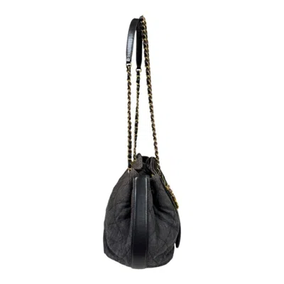 Pre-owned Chanel Black Gray Denim Leather Shoulder Bag ()