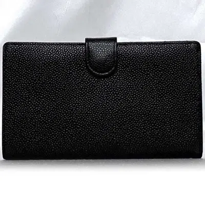 Pre-owned Chanel Black Leather Grained Calfskin Long Wallet (bi-fold) ()