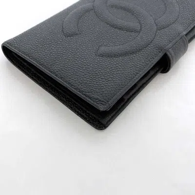Pre-owned Chanel Black Leather Grained Calfskin Long Wallet (bi-fold) ()