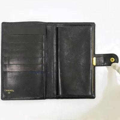 Pre-owned Chanel Black Leather Grained Calfskin Long Wallet (bi-fold) ()