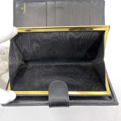 Pre-owned Chanel Black Leather Grained Calfskin Long Wallet (bi-fold) ()