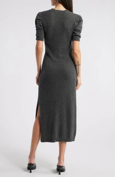 Frame Cashmere Ruched-sleeve Dress In Dark Gris Heather