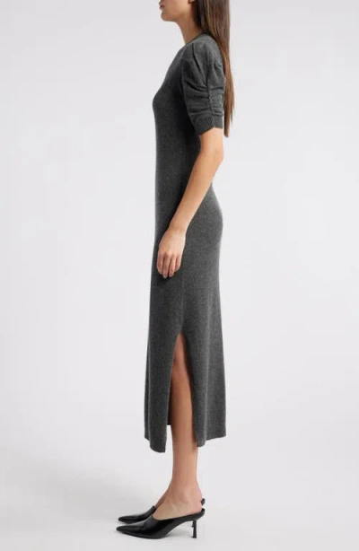 Frame Cashmere Ruched-sleeve Dress In Dark Gris Heather