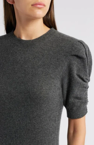 Frame Cashmere Ruched-sleeve Dress In Dark Gris Heather