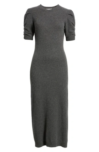 Frame Cashmere Ruched-sleeve Dress In Dark Gris Heather