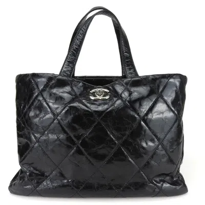 Pre-owned Chanel Black Leather Tweed Tote Bag ()