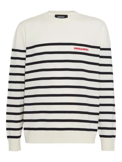 Dsquared2 Wool Sweater With Striped Pattern In Neutral