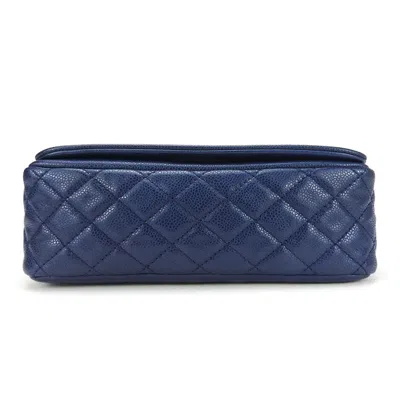 Pre-owned Chanel Matelasse Navy Grained Calfskin Shoulder Bag ()