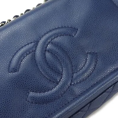 Pre-owned Chanel Matelasse Navy Grained Calfskin Shoulder Bag ()