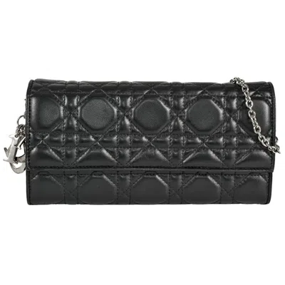 Pre-owned Dior Christian  Lady  Black Leather Chain/shoulder Wallet ()