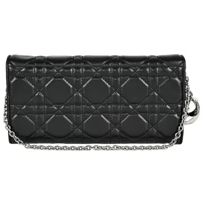Pre-owned Dior Christian  Lady  Black Leather Chain/shoulder Wallet ()