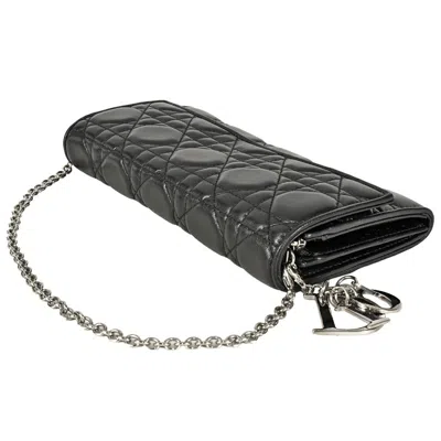 Pre-owned Dior Christian  Lady  Black Leather Chain/shoulder Wallet ()