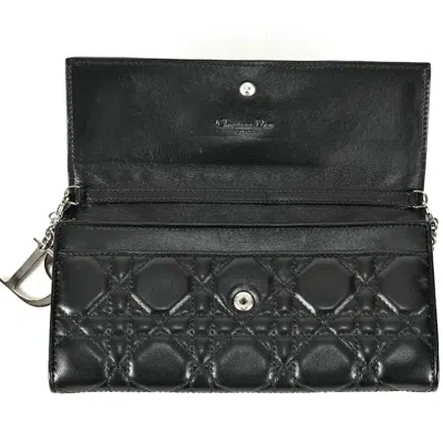 Pre-owned Dior Christian  Lady  Black Leather Chain/shoulder Wallet ()