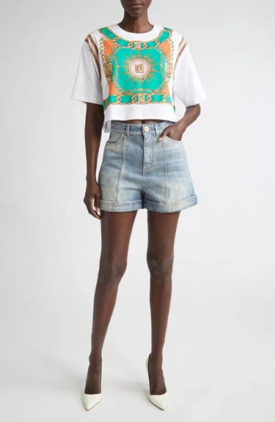Balmain Chain Motif Crew Neck Cropped T-shirt