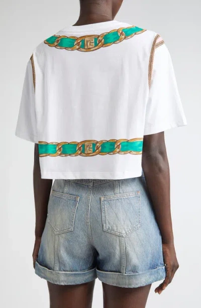 Balmain Chain Motif Crew Neck Cropped T-shirt