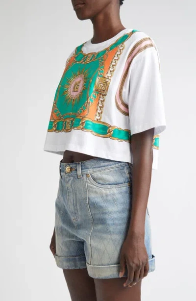 Balmain Chain Motif Crew Neck Cropped T-shirt