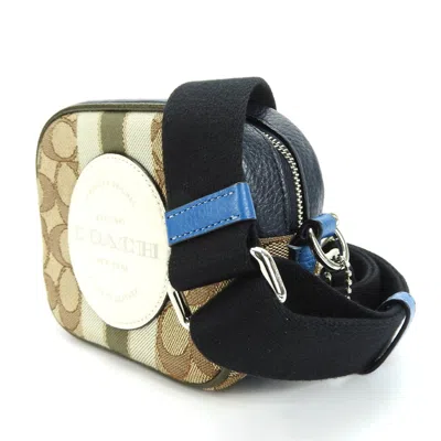 Pre-owned Coach Beige Blue Khaki Canvas Leather Pochette Shoulder Bag ()