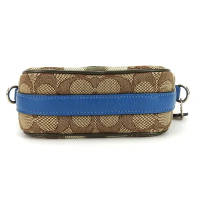 Pre-owned Coach Beige Blue Khaki Canvas Leather Pochette Shoulder Bag ()