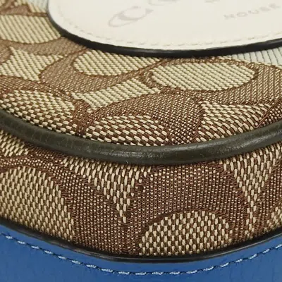 Pre-owned Coach Beige Blue Khaki Canvas Leather Pochette Shoulder Bag ()