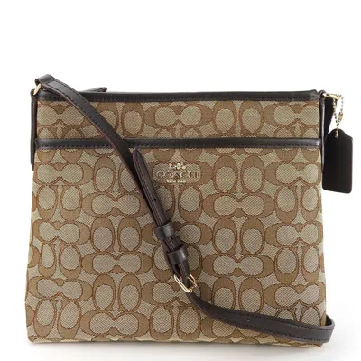 Pre-owned Coach Beige Dark Brown Canvas Leather Shoulder Bag ()