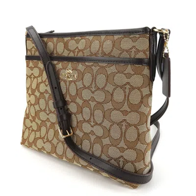 Pre-owned Coach Beige Dark Brown Canvas Leather Shoulder Bag ()