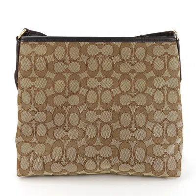Pre-owned Coach Beige Dark Brown Canvas Leather Shoulder Bag ()
