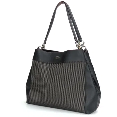 Pre-owned Coach Black Brown Gray Canvas Leather Handbag Tote Bag ()