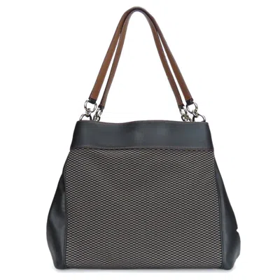 Pre-owned Coach Black Brown Gray Canvas Leather Handbag Tote Bag ()