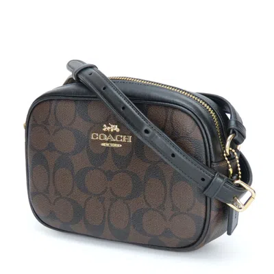 Pre-owned Coach Black Brown Pvc Coated Canvas Leather Pochette Shoulder Bag ()