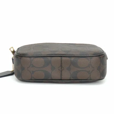 Pre-owned Coach Black Brown Pvc Coated Canvas Leather Pochette Shoulder Bag ()