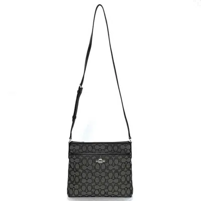 Pre-owned Coach Black Gray Signature Line Leather Shoulder Bag ()