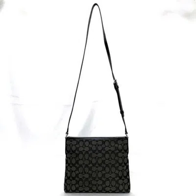 Pre-owned Coach Black Gray Signature Line Leather Shoulder Bag ()