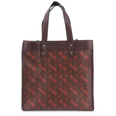 Pre-owned Coach Bordeaux Brown Red Color Coated Canvas Leather Canvas Tote Bag ()