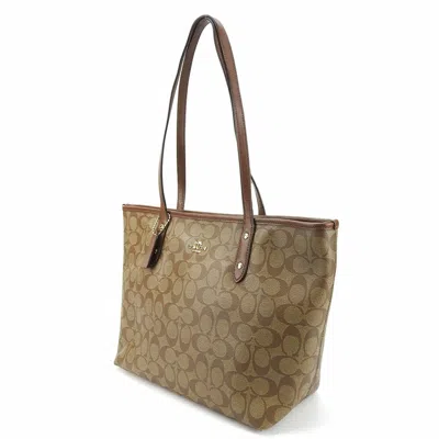 Pre-owned Coach Brown Coated Canvas Leather Tote Bag ()