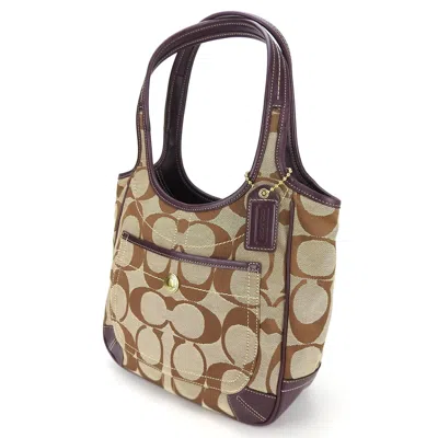Pre-owned Coach Signature Beige Canvas Leather Tote Bag ()